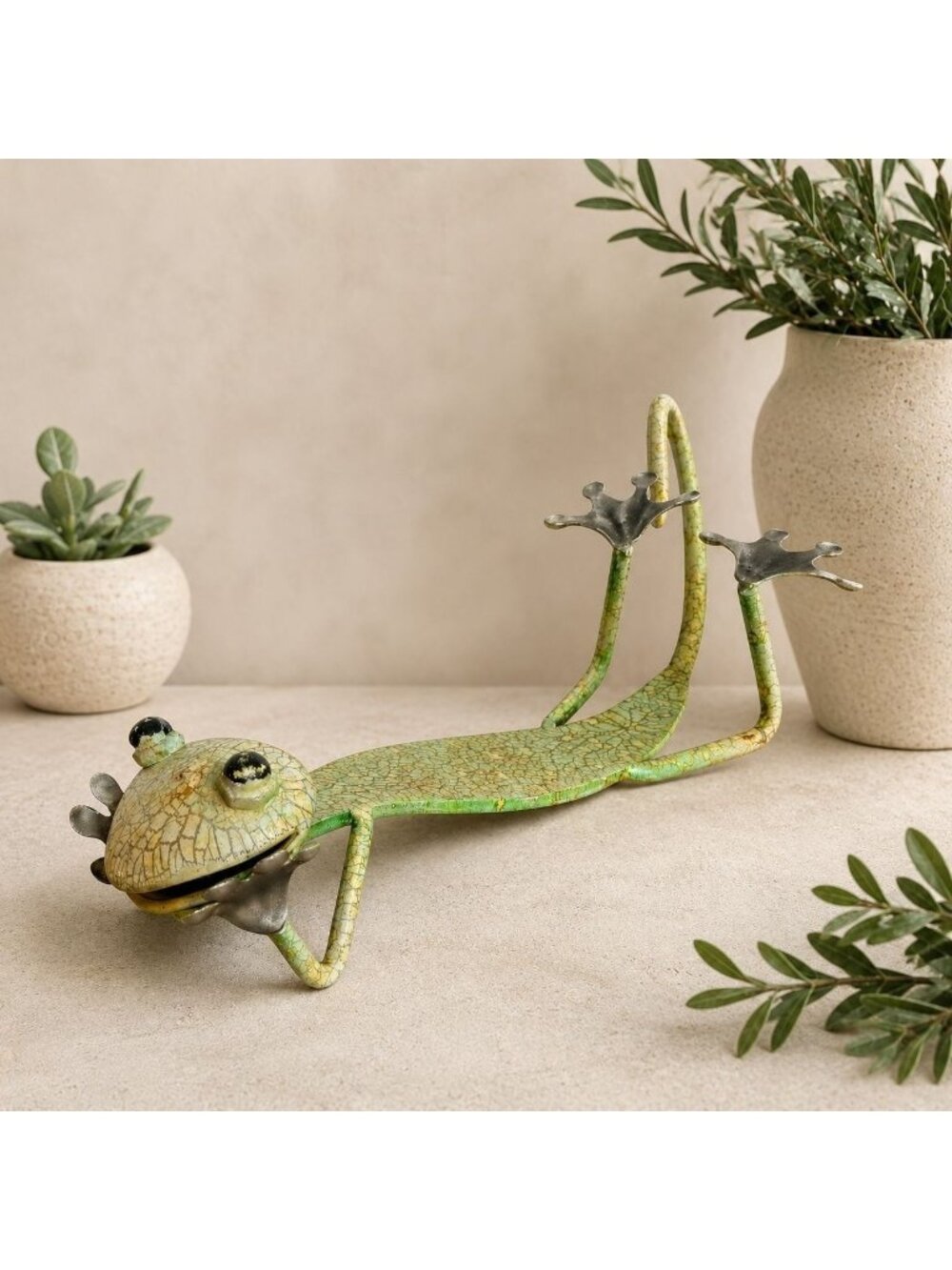 Regal Metal Gecko Art VTG Crackle Lizard Sculpture tropical Indoor Outdoor Frog